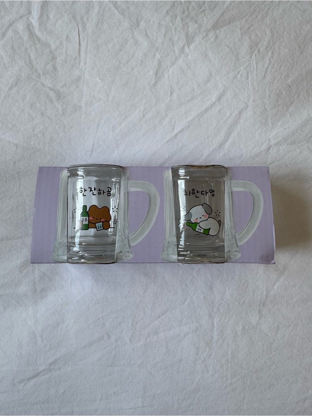 Mini Soju Glass Set (with Handle): Bear & Puppy